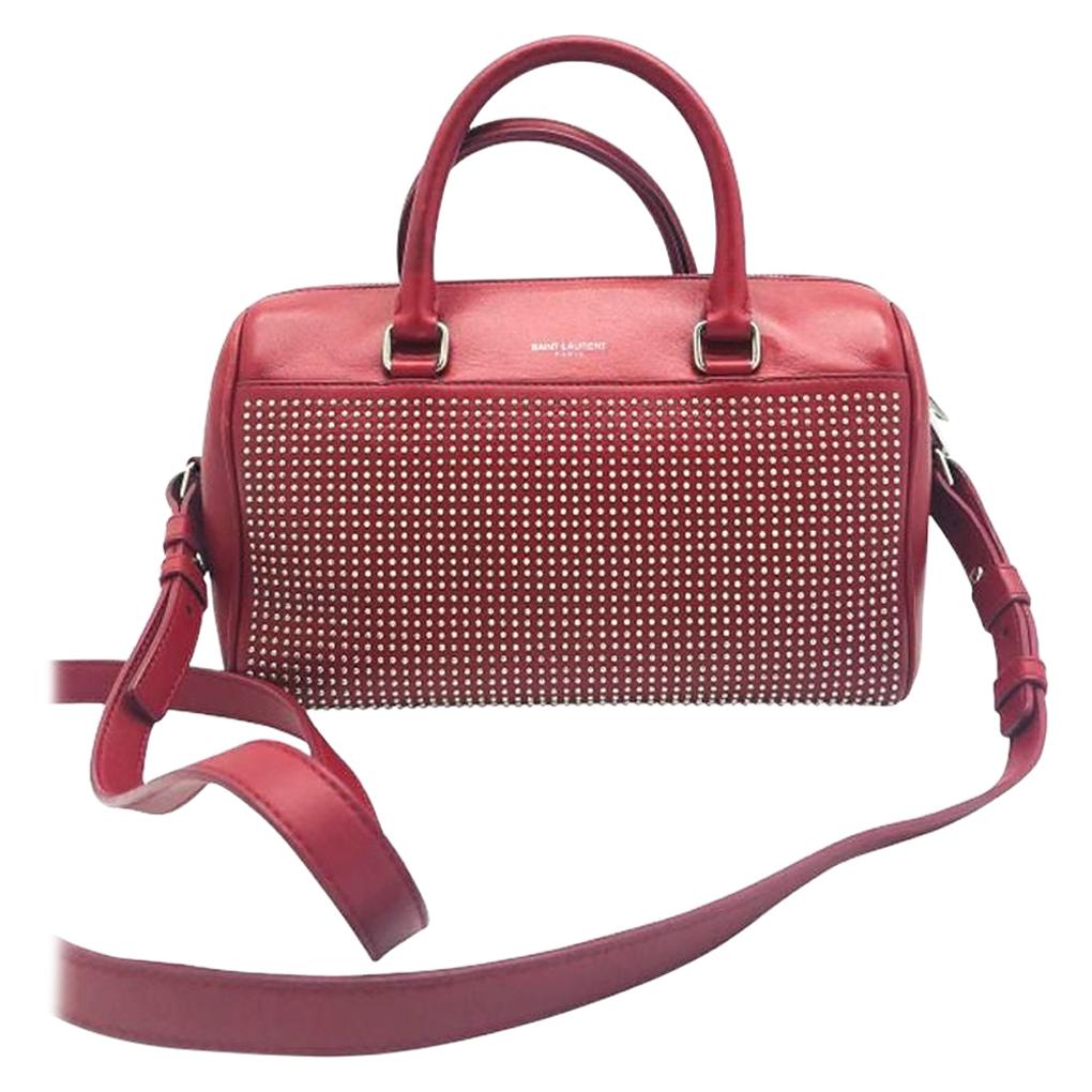 Womens Designer SAINT LAURENT Classic Baby Duffle Red Leather Handbag For Sale