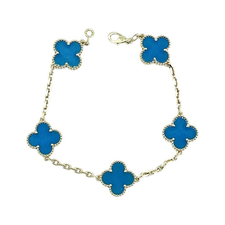 Womens Designer Van Cleef & Arpels Alhambra Bracelet 5 Motifs - Agate For Sale