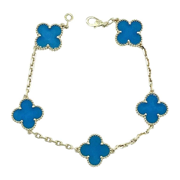 Womens Designer Van Cleef & Arpels Alhambra Bracelet 5 Motifs - Agate For Sale