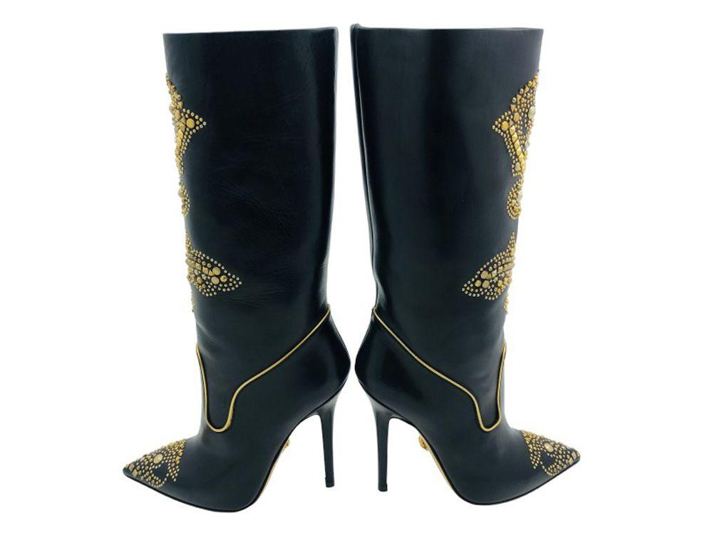 Women's WOMENS DESIGNER Versace Black and Gold Studded Boots/Booties - 38 For Sale