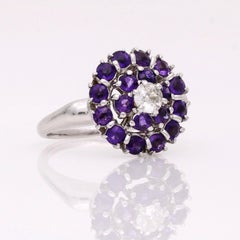 Women's Diamond Amethyst Cluster Ring in 14k White Gold