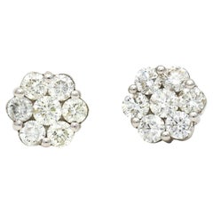 Women's Diamond Cluster Earrings in 18k White Gold 2.00 Cttw