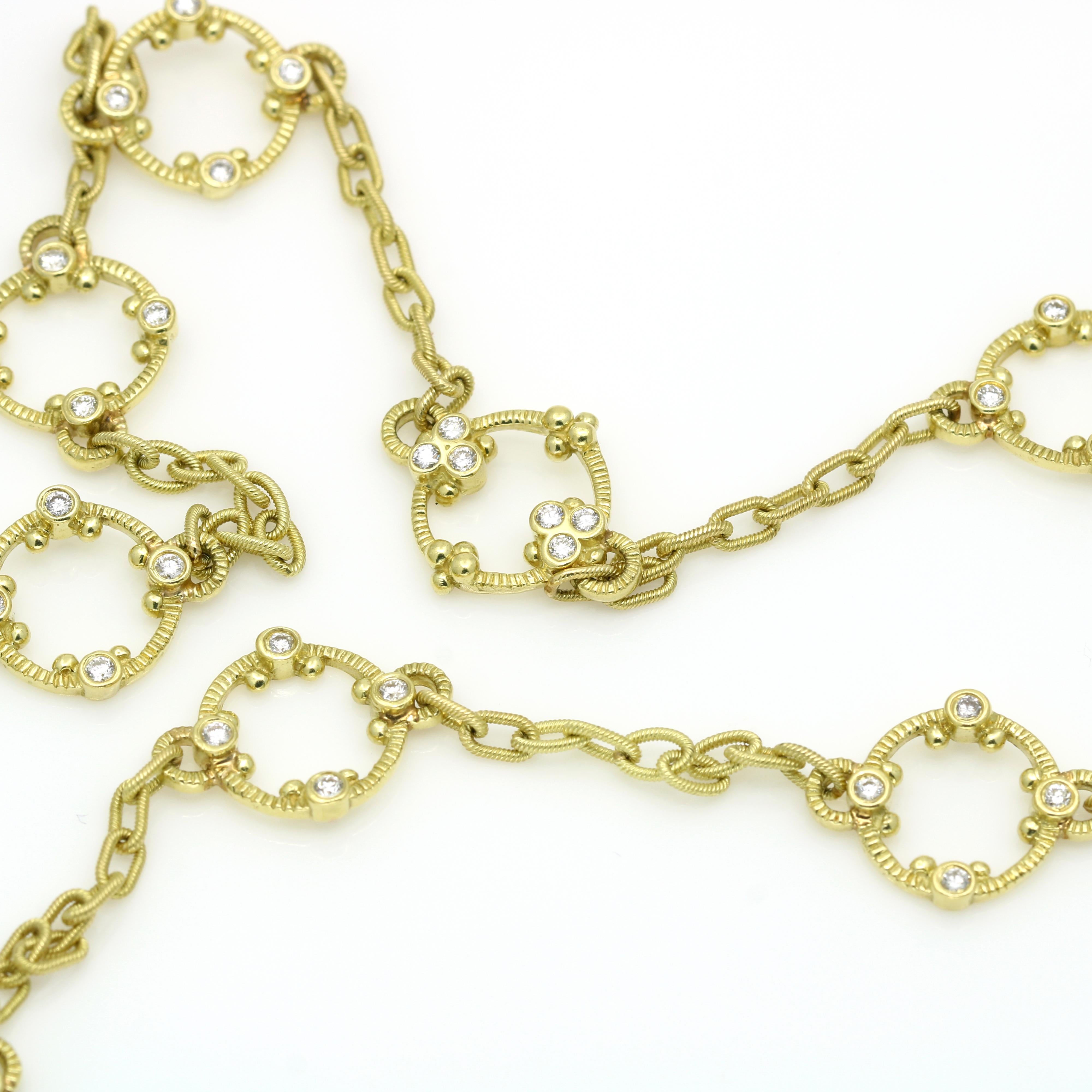 Round Cut Women's Diamond Long Station Necklace - 18k Yellow Gold, 36