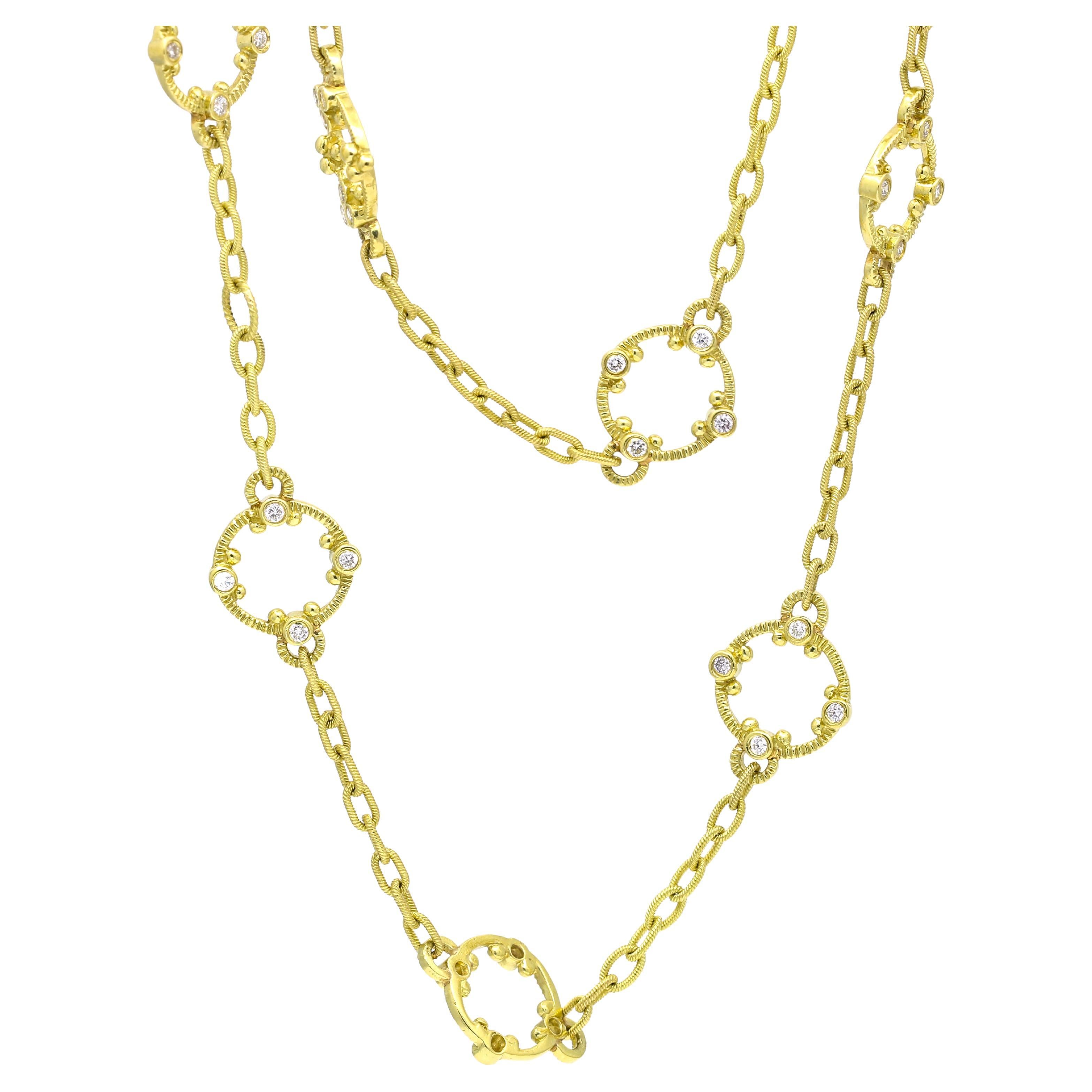 Women's Diamond Long Station Necklace - 18k Yellow Gold, 36" For Sale