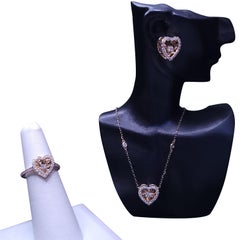 Women's Diamond Jewelry Set in 14K Yellow Gold, Heart Earrings, 0.48ct