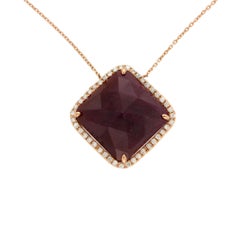Women's Fancy 14 Carat Sliced Ruby 0.26 Carat Diamond 14 Karat Gold Necklace
