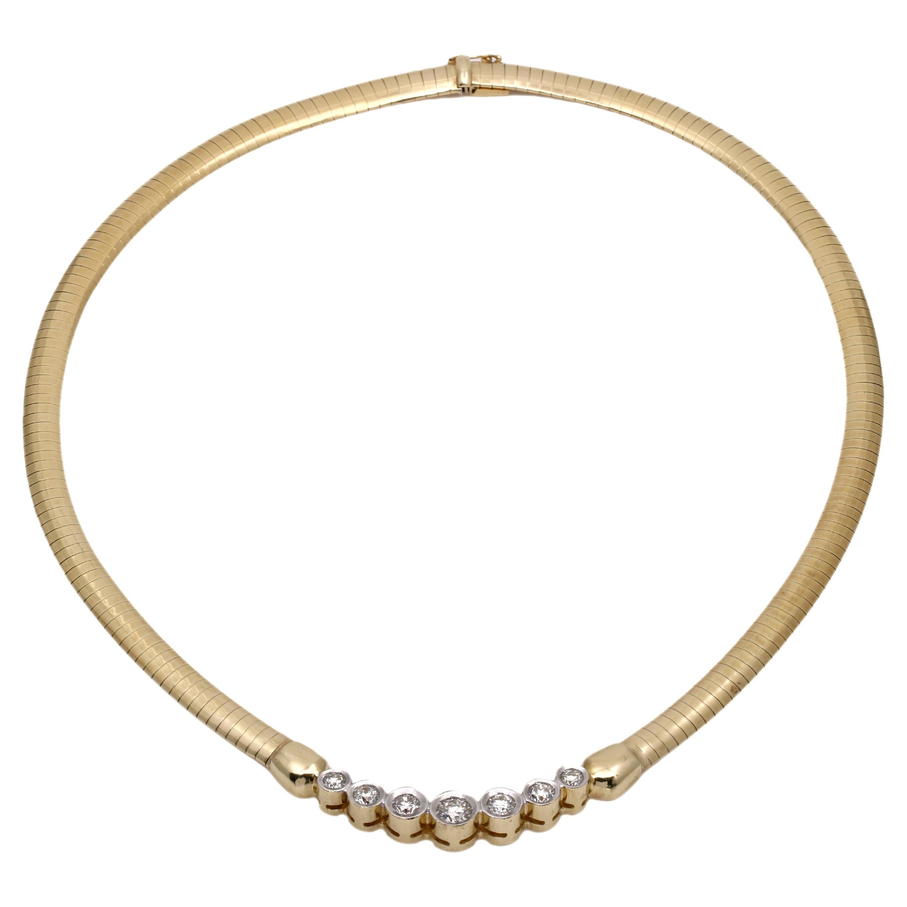 Women's Graduated Diamond Omega Necklace 14k Yellow Gold For Sale