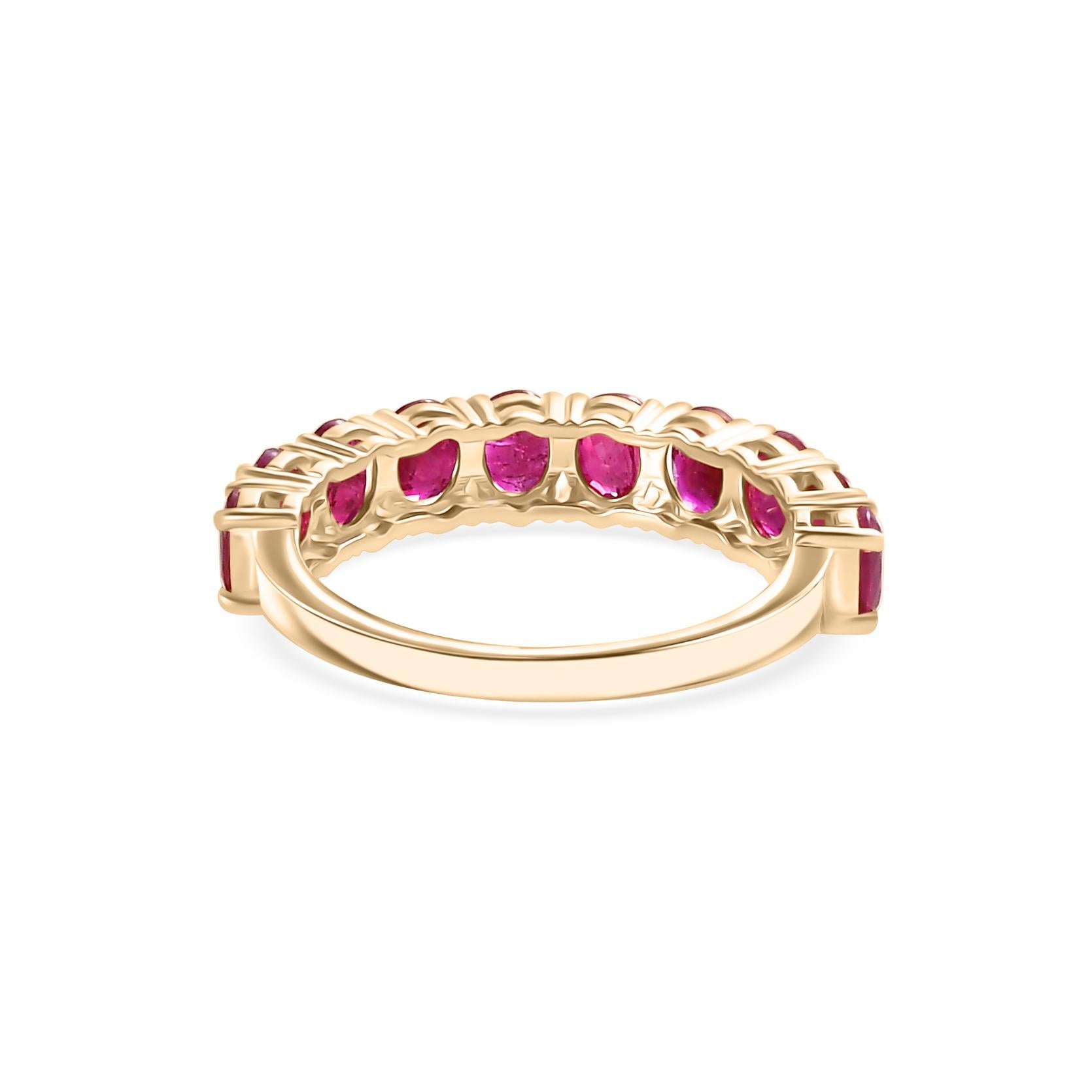 For Sale:  Women's Half Eternity Ruby Engagement Band Ring in 18k Solid Yellow Gold 2
