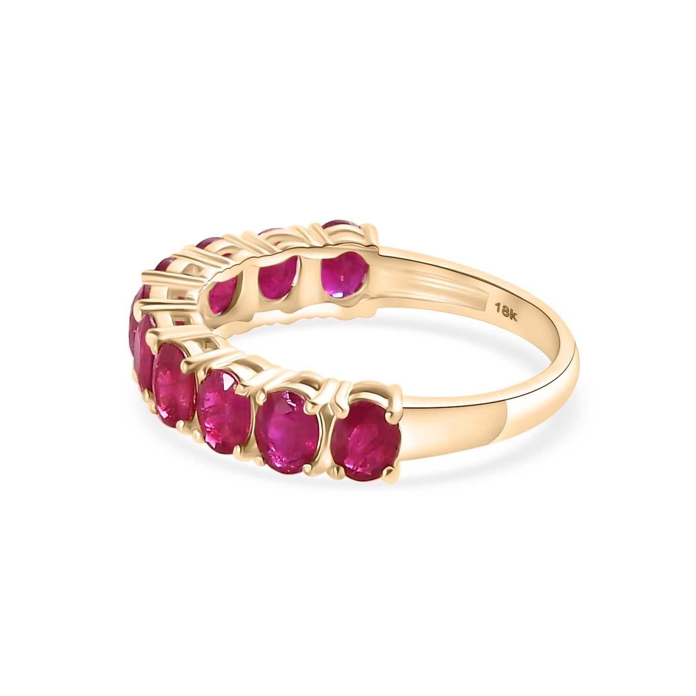 For Sale:  Women's Half Eternity Ruby Engagement Band Ring in 18k Solid Yellow Gold 3