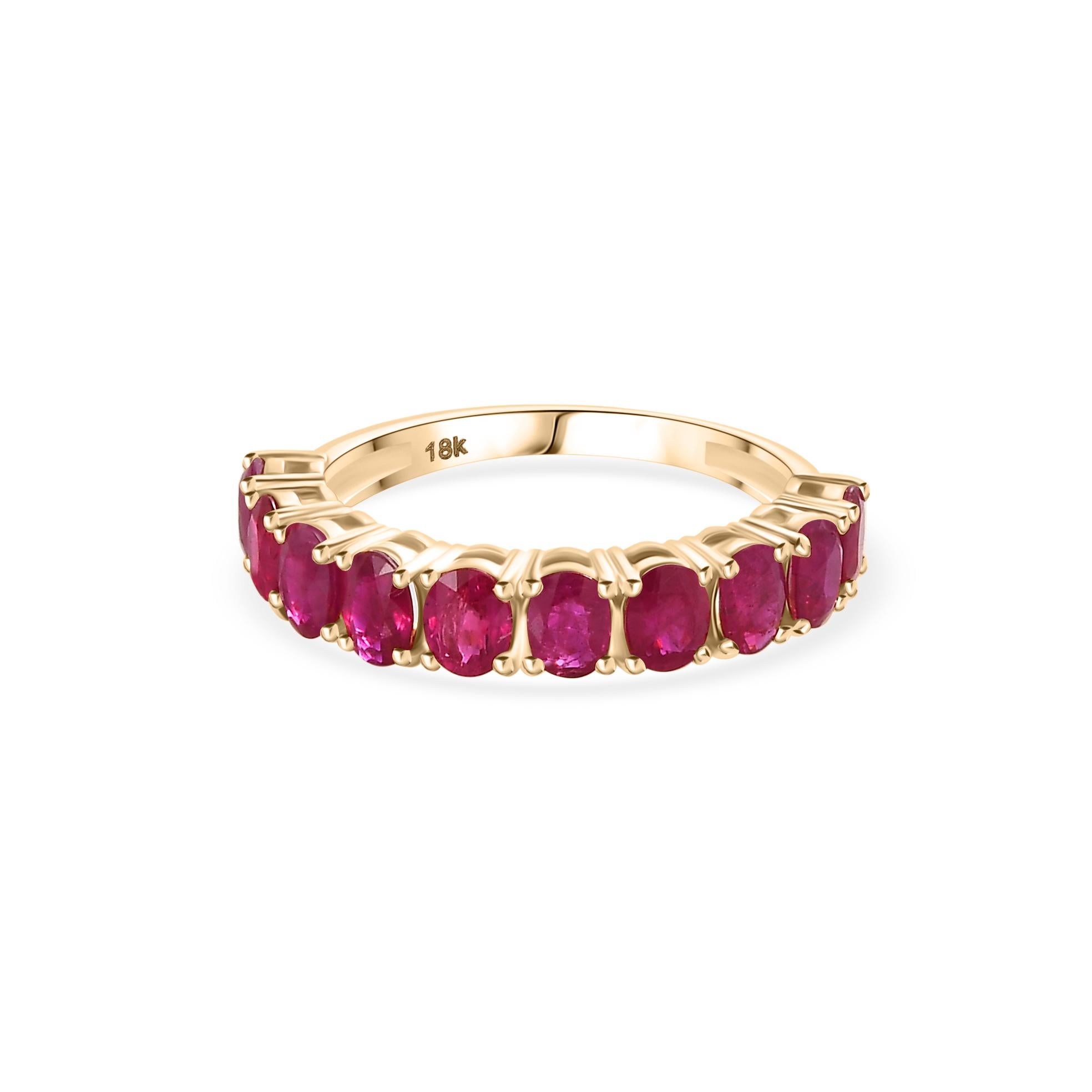 For Sale:  Women's Half Eternity Ruby Engagement Band Ring in 18k Solid Yellow Gold 4