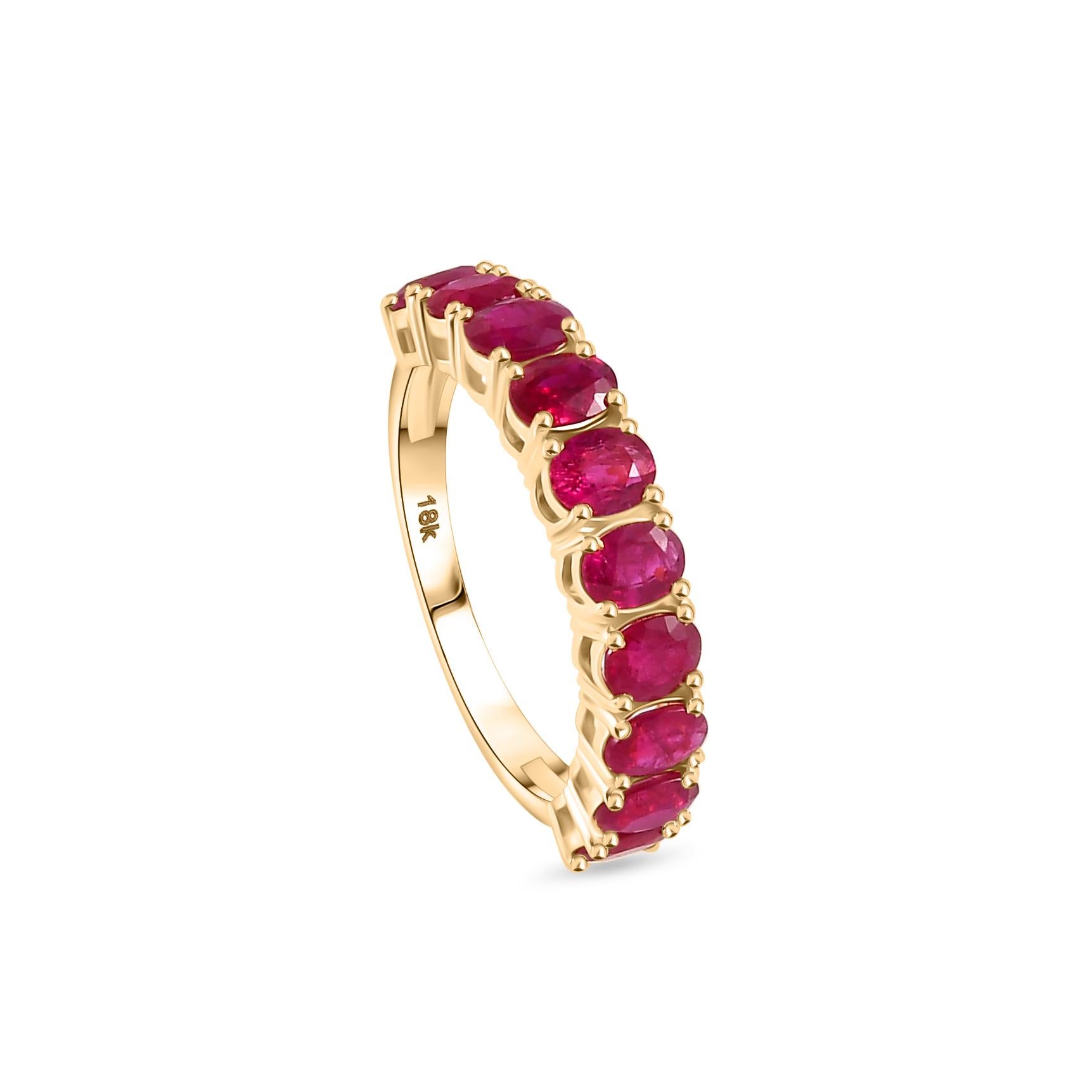 For Sale:  Women's Half Eternity Ruby Engagement Band Ring in 18k Solid Yellow Gold 5