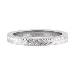 Women
s Hand Engraved Wedding Band in 18k White Gold