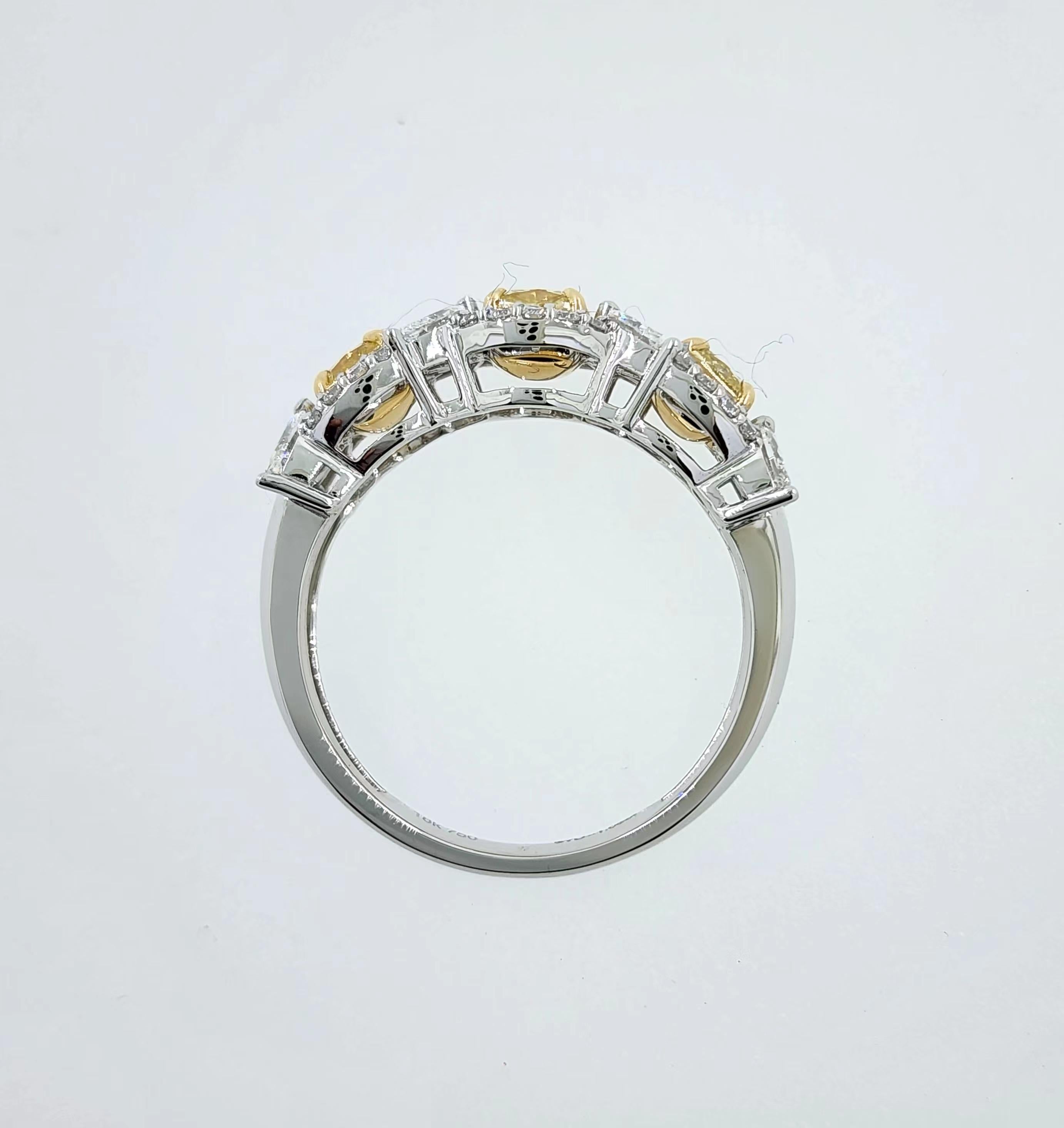 Women's IGI Certified 1.77 Carat Yellow Diamond Fancy Diamond Rings in 18K White Gold For Sale