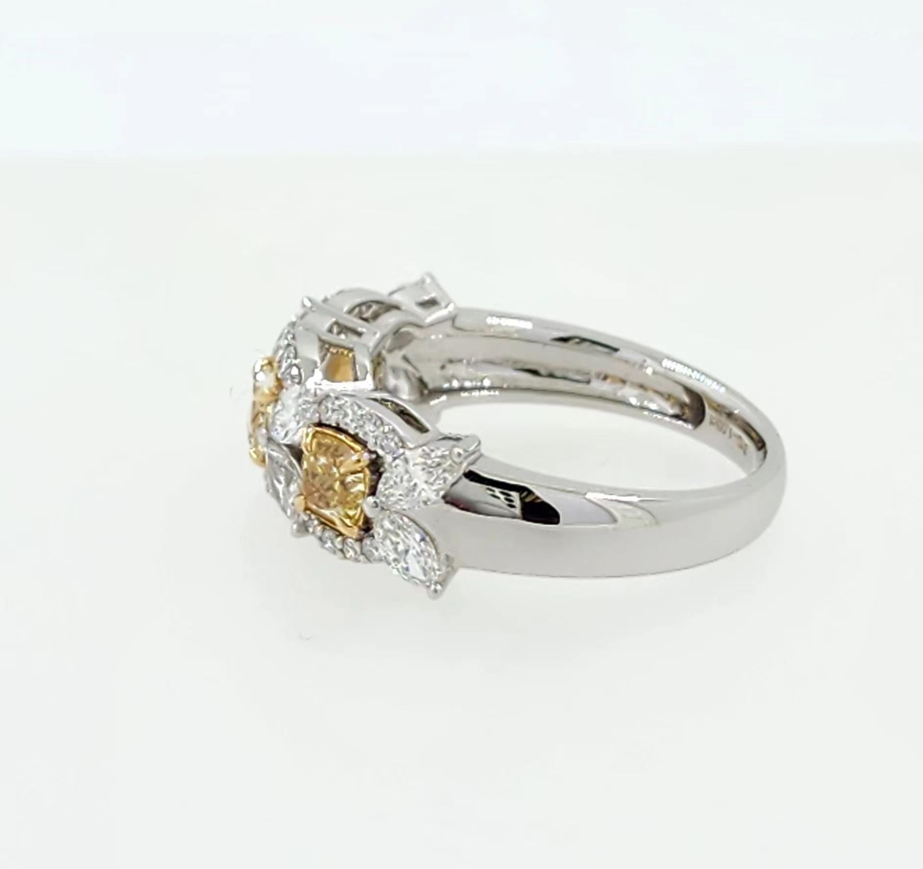 IGI Certified 1.77 Carat Yellow Diamond Fancy Diamond Rings in 18K White Gold For Sale 1