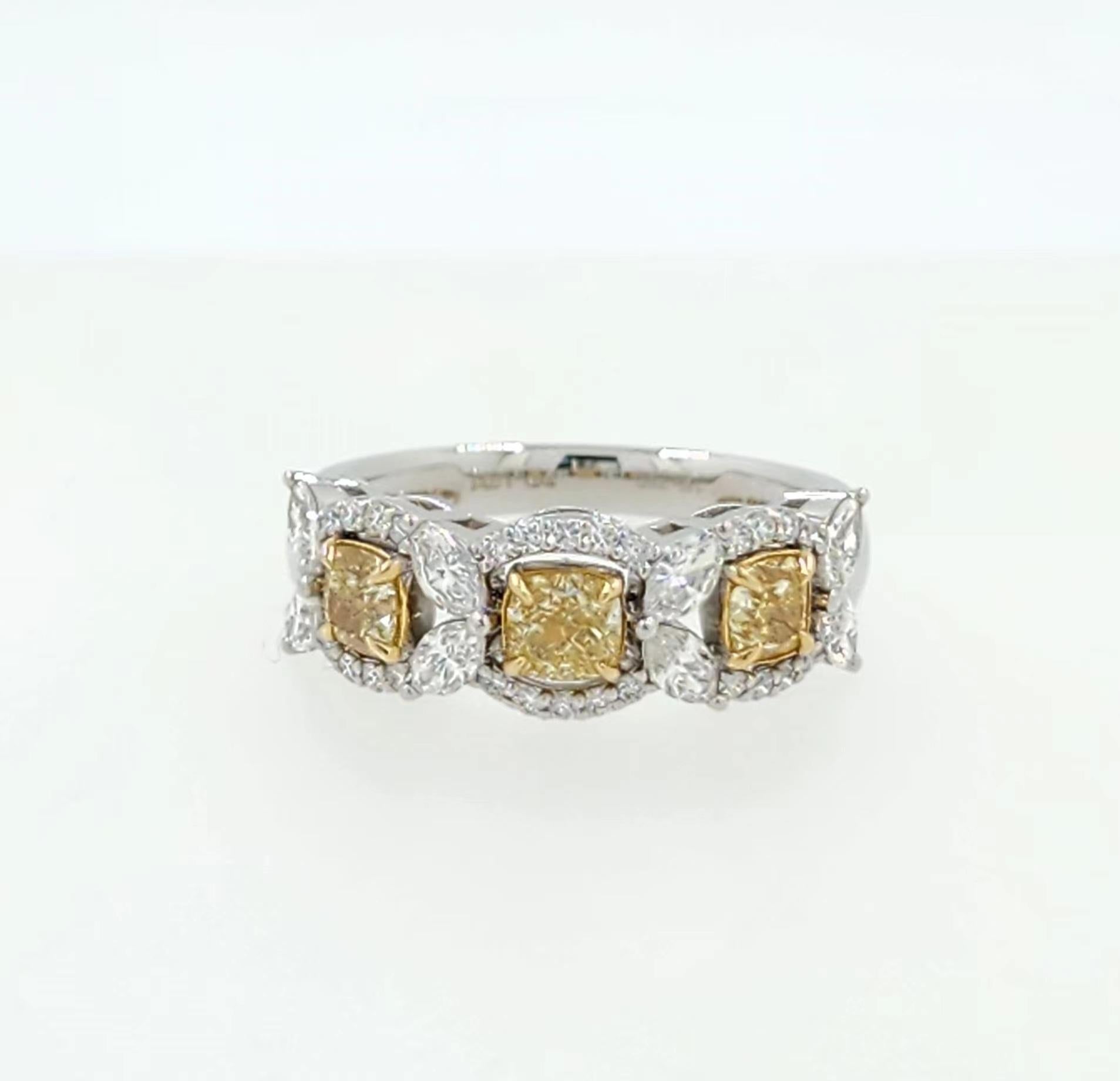 IGI Certified 1.77 Carat Yellow Diamond Fancy Diamond Rings in 18K White Gold For Sale 4
