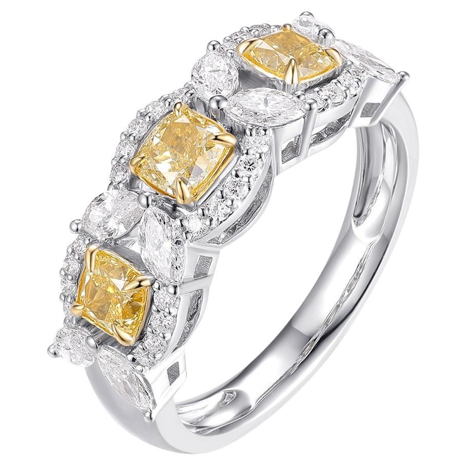 Anillos de diamantes de fantasía de oro blanco de 18 quilates con certificado IGI de 1,77 quilates de diamante amarillo