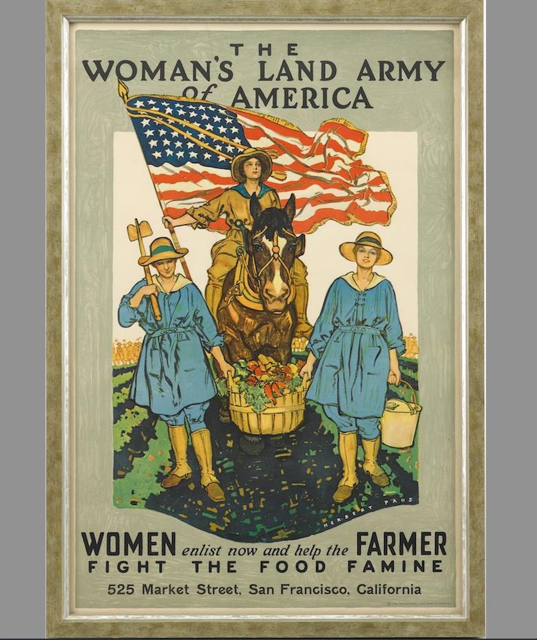 This is the World War I poster by Herbert Andrew Paus advertising the Woman's Land Army of America. It was published in 1918.

After the United States entered WWI in 1917, there were major concerns regarding labor and food shortages after men left