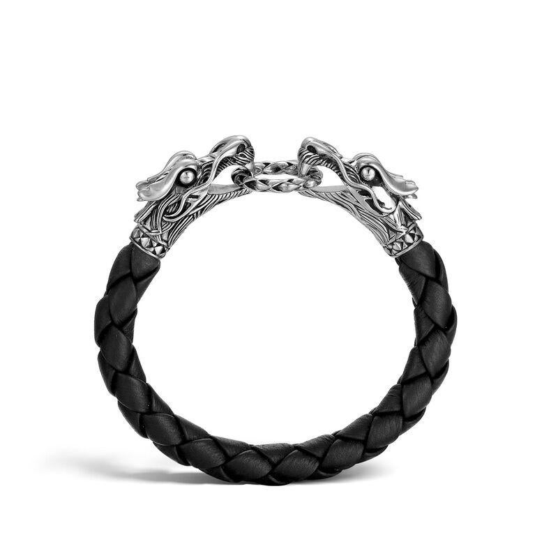 Women's Legends Naga Silver Dragon Bracelet on Black Woven Leather.
Sterling Silver and Leather
Bracelet measures 8mm wide
Station measures 61.5mm wide
Puller Clasp
BB65089BLXM
