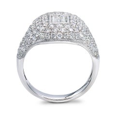 MICRO PAVE RING DOUBLE BAGUETTE DIAMOND CENTER 1.69 Carat TW 14kt W/G