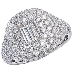 MICRO PAVE RING DOUBLE BAGUETTE DIAMOND CENTER 1.69 Carat TW 14kt W/G