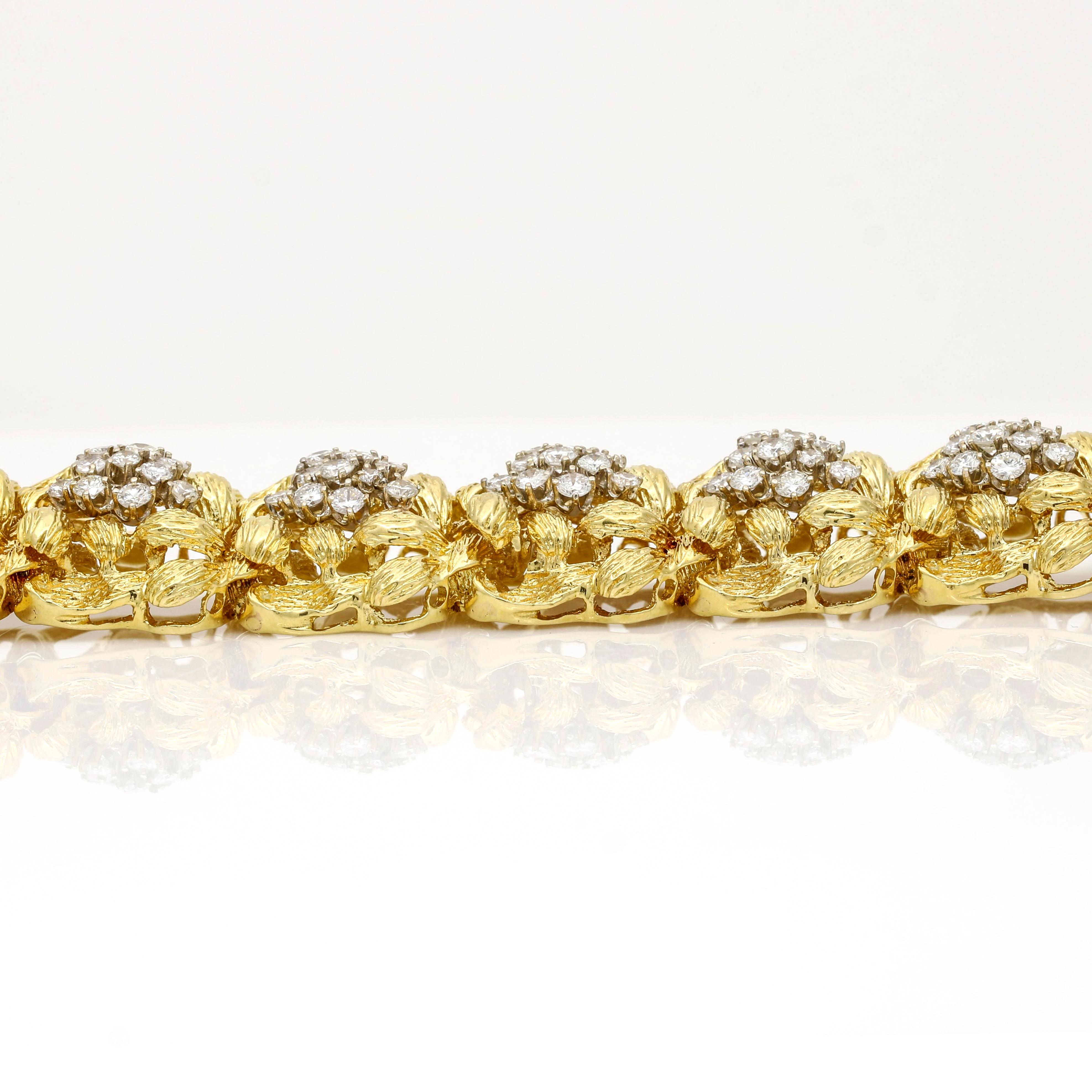 Renaissance Revival Women's Midcentury Diamond Statement Link Bracelet in 18k Yellow Gold