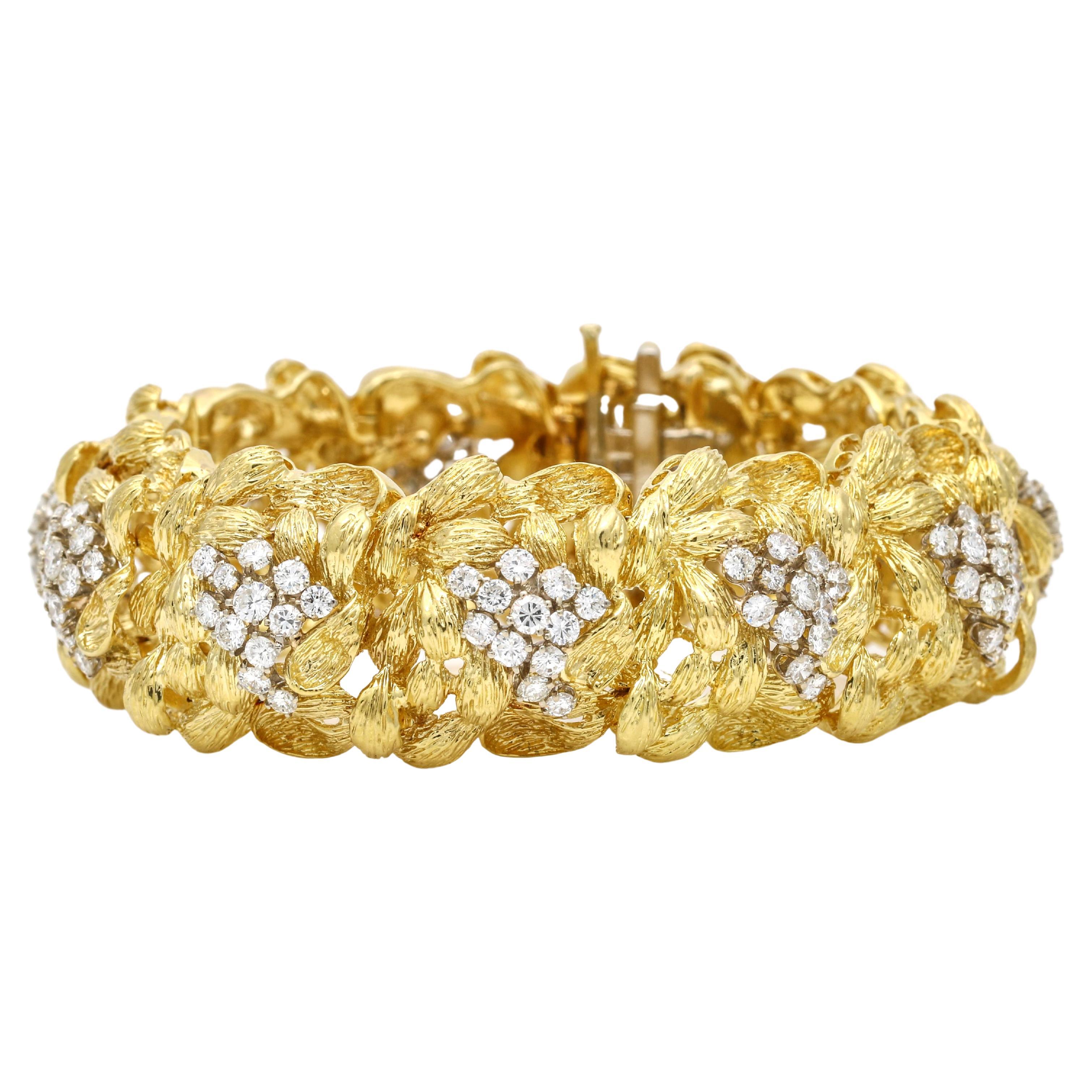 Women's Midcentury Diamond Statement Link Bracelet in 18k Yellow Gold