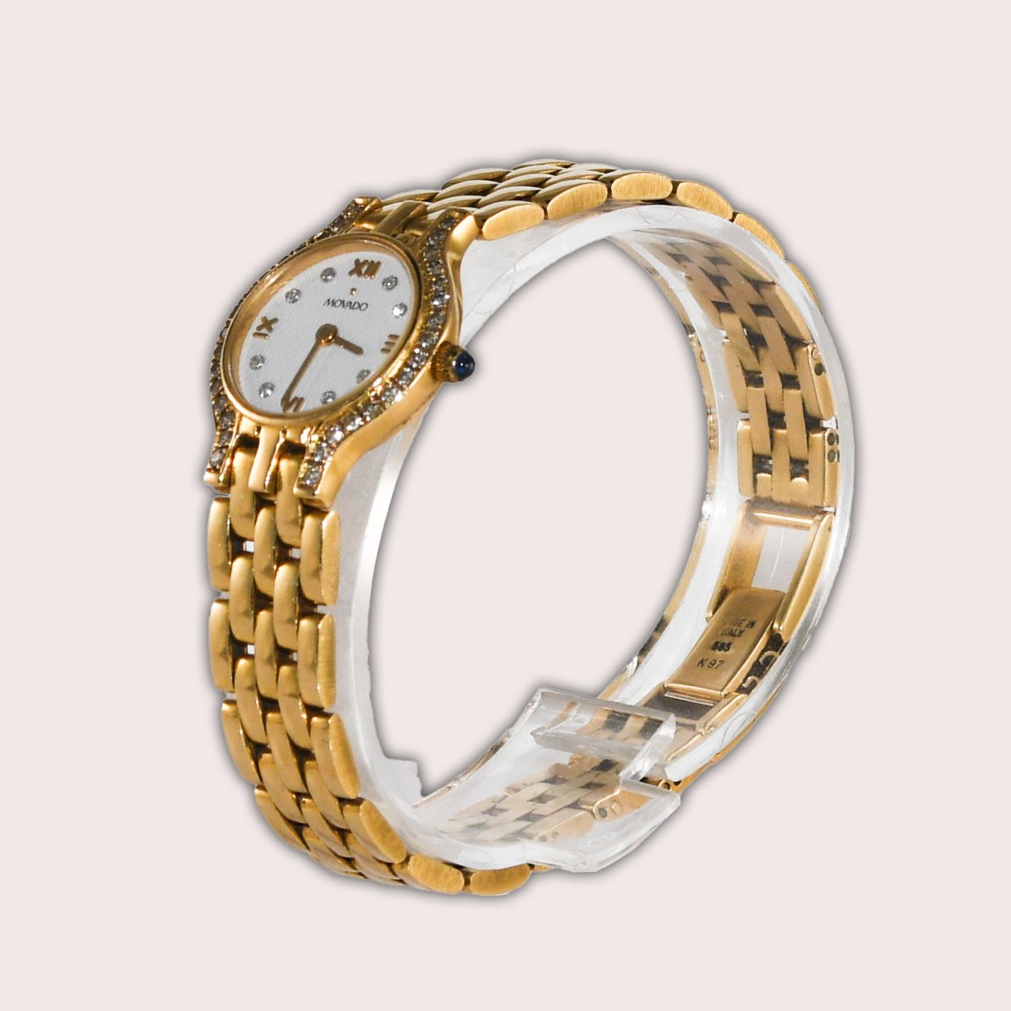 Damen-Movado-Diamant-Lünette-Uhr für Damen, 20 mm (Einfacher Schliff) im Angebot