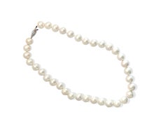 Womens Natural Fresh Water Pearl Necklace 14 Karat White Gold