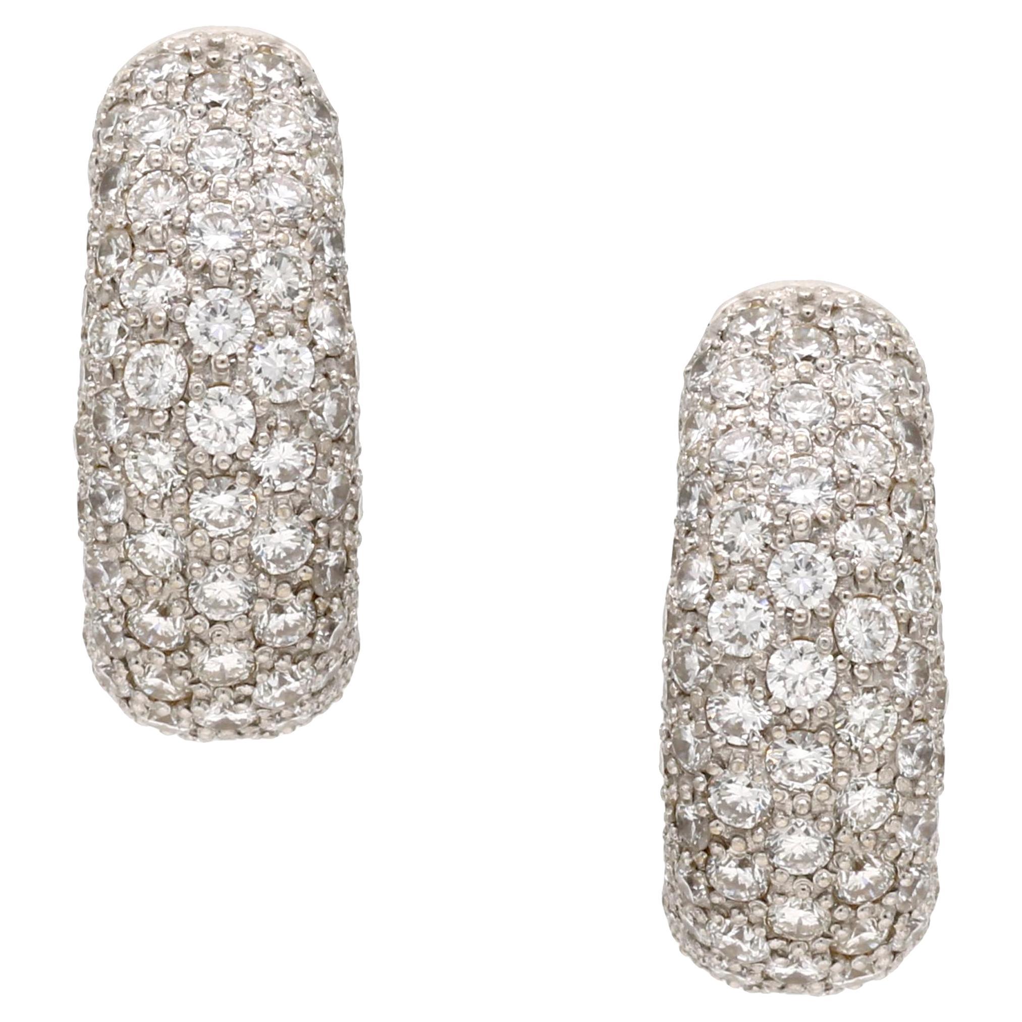 Women's Pave Diamond C-Hoop Earrings in 18k White Gold For Sale