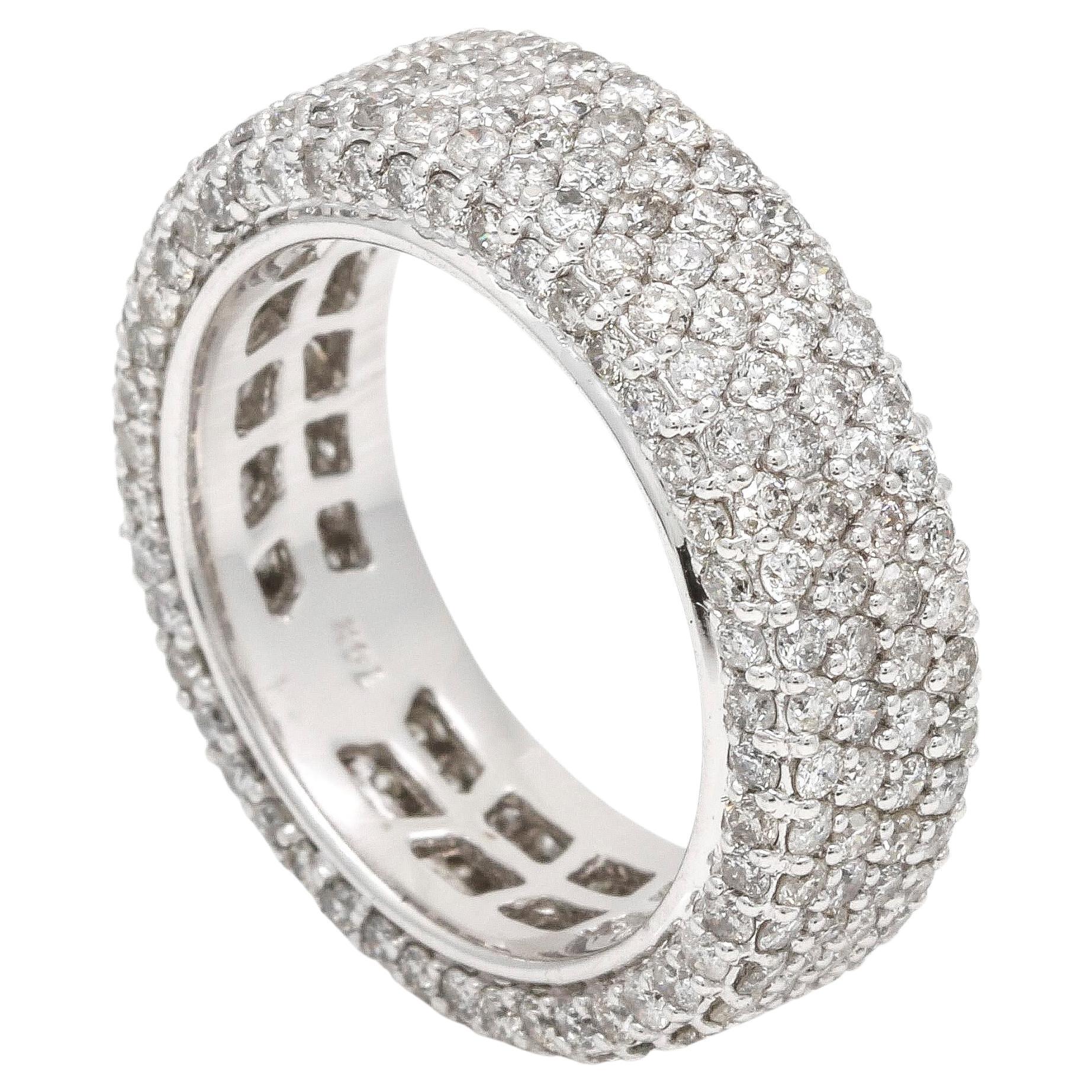 Women's Pave Diamond Eternity Band 3.59cttw 14k White Gold Ring For Sale