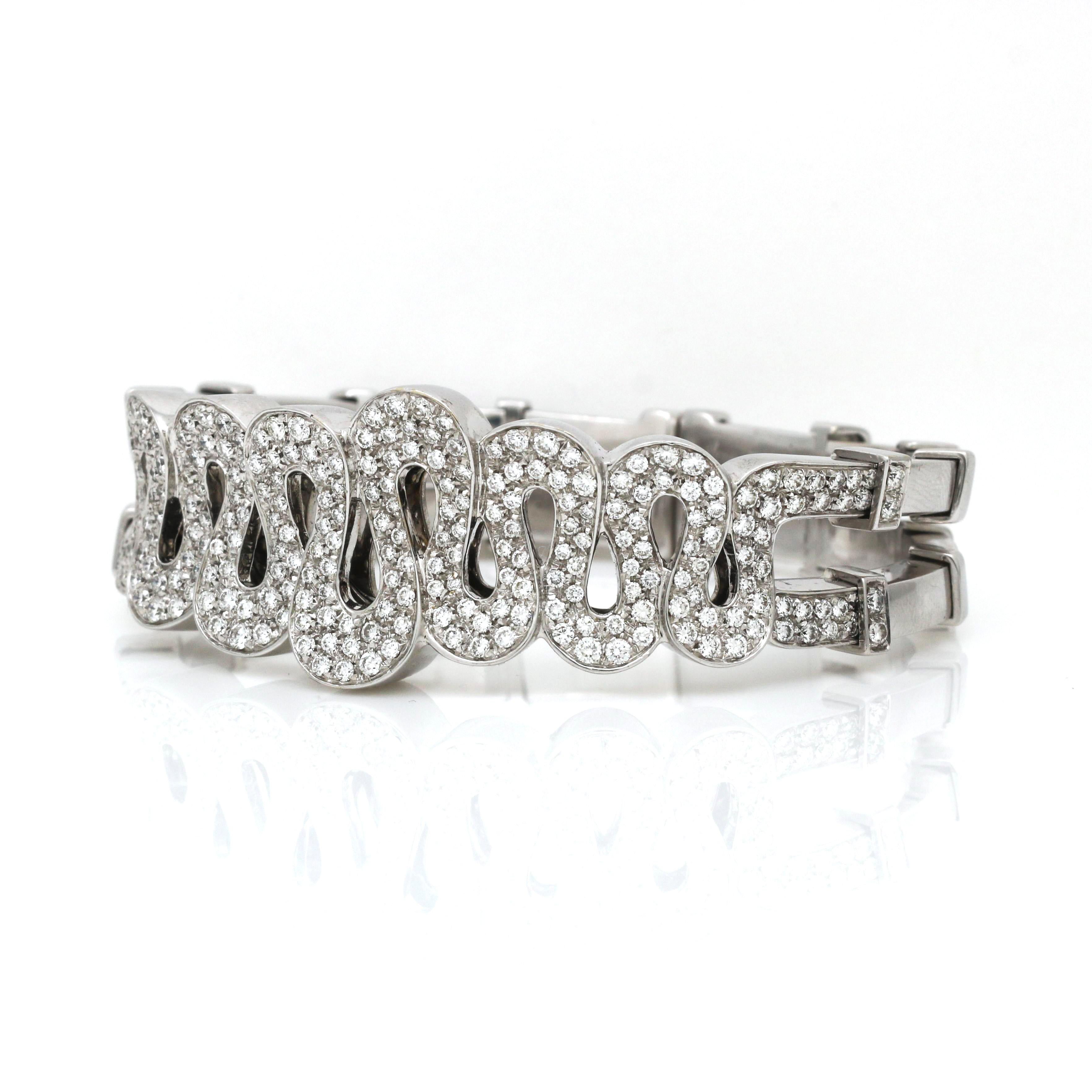 Women's Pave Diamond Waves Statement Cuff Bangle Bracelet 18k Gold 7.00cttw For Sale 1
