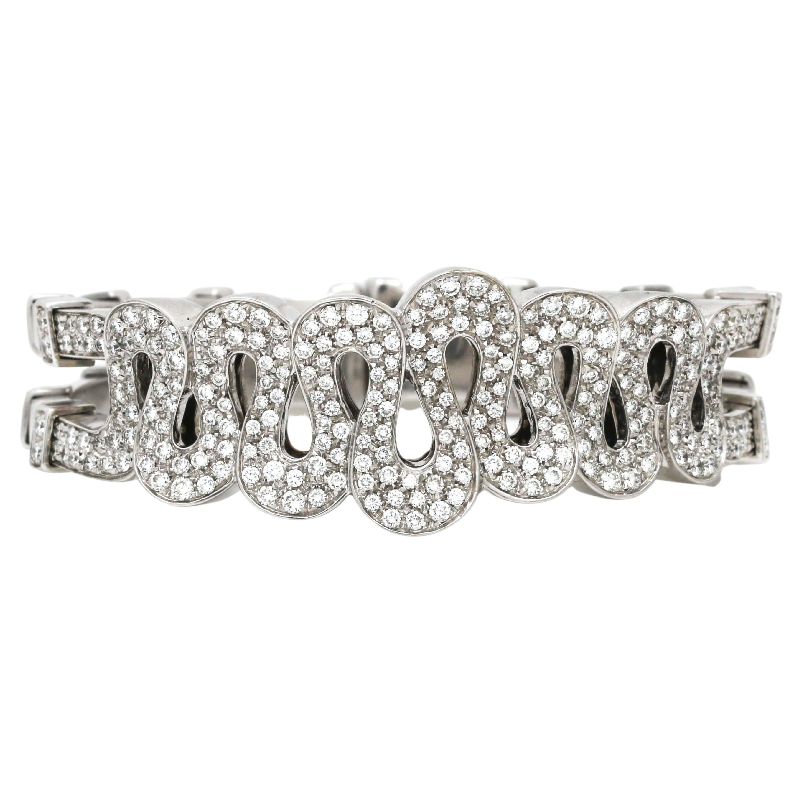 Women's Pave Diamond Waves Statement Cuff Bangle Bracelet 18k Gold 7.00cttw For Sale
