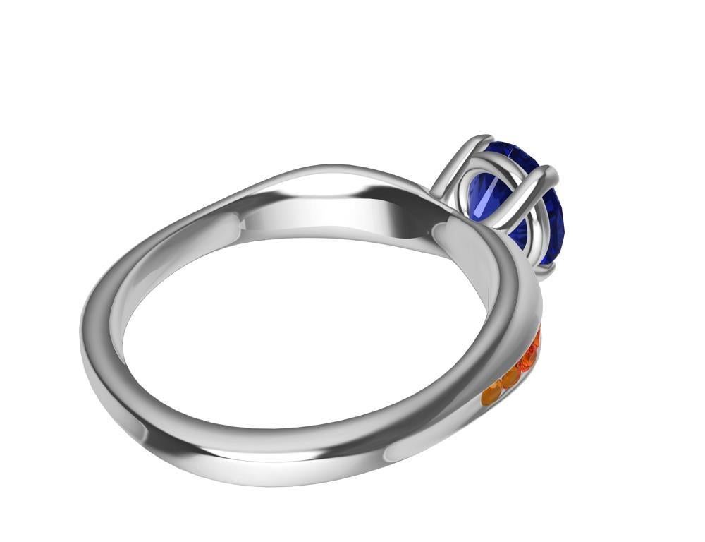 For Sale:  Womens Platinum 1.55 Carat Sapphire and Orange Spinels Cocktail Ring 10
