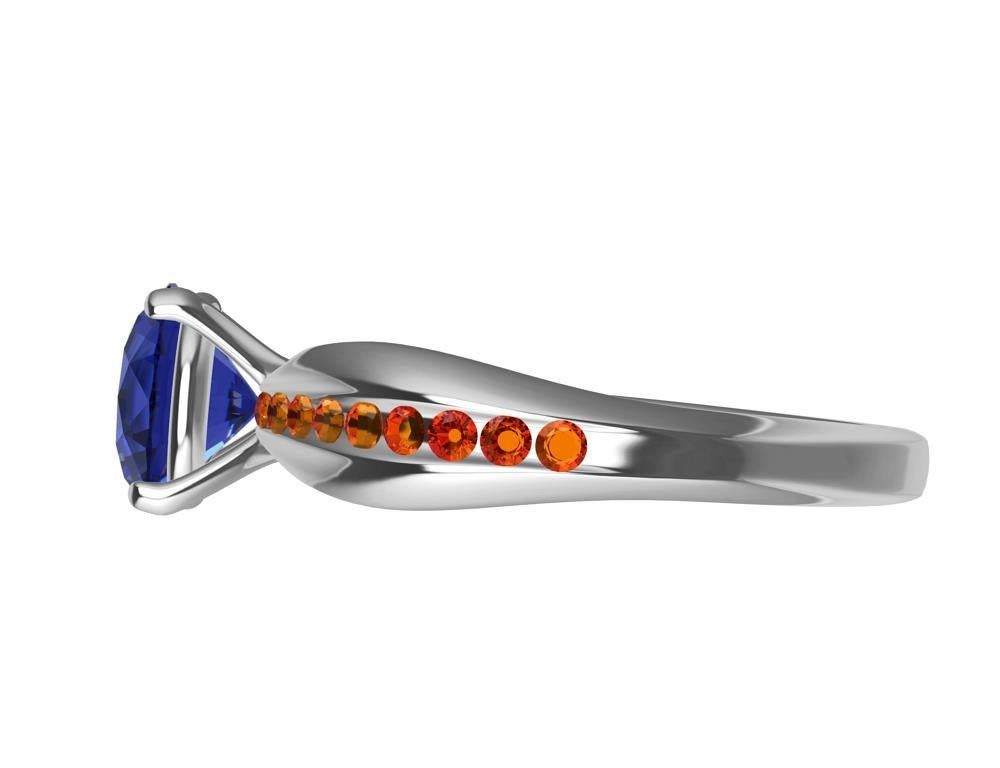 For Sale:  Womens Platinum 1.55 Carat Sapphire and Orange Spinels Cocktail Ring 11