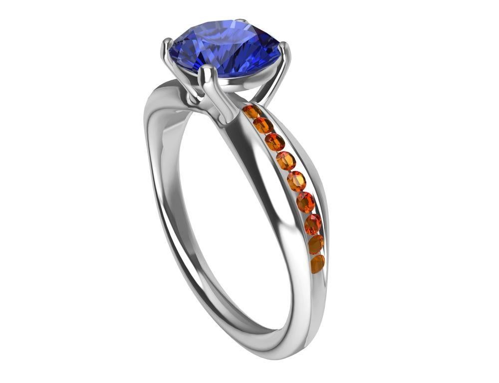 For Sale:  Womens Platinum 1.55 Carat Sapphire and Orange Spinels Cocktail Ring 13