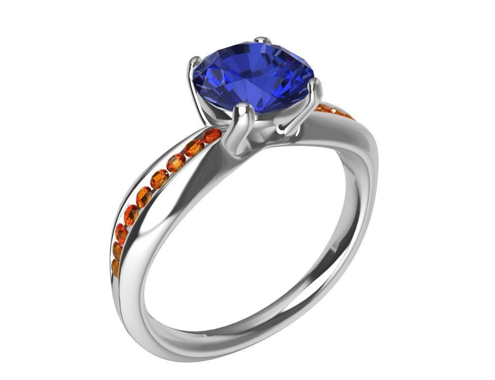 For Sale:  Womens Platinum 1.55 Carat Sapphire and Orange Spinels Cocktail Ring 2