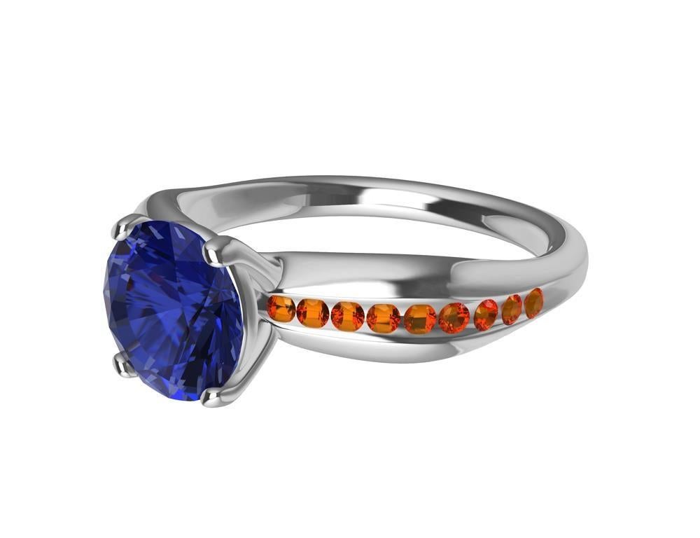 For Sale:  Womens Platinum 1.55 Carat Sapphire and Orange Spinels Cocktail Ring 3