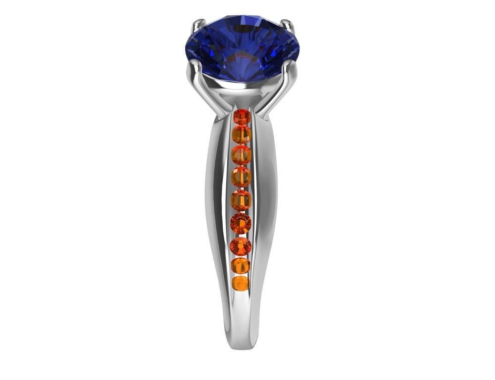 For Sale:  Womens Platinum 1.55 Carat Sapphire and Orange Spinels Cocktail Ring 4