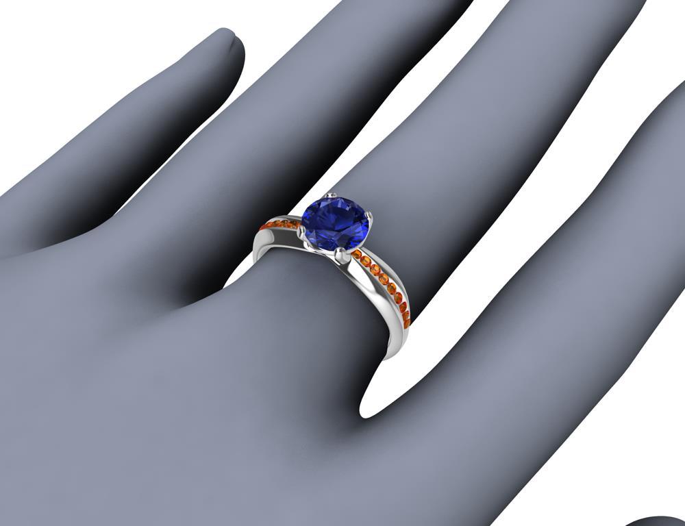 For Sale:  Womens Platinum 1.55 Carat Sapphire and Orange Spinels Cocktail Ring 5