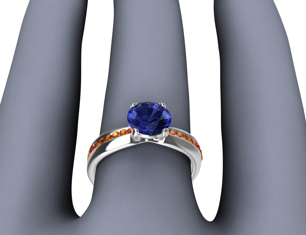 For Sale:  Womens Platinum 1.55 Carat Sapphire and Orange Spinels Cocktail Ring 9
