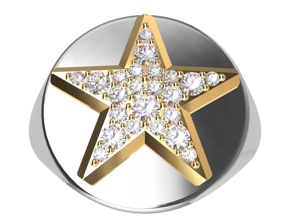 For Sale:   Platinum and 18 Karat Yellow Gold GIA Diamond Star Signet Ring 10
