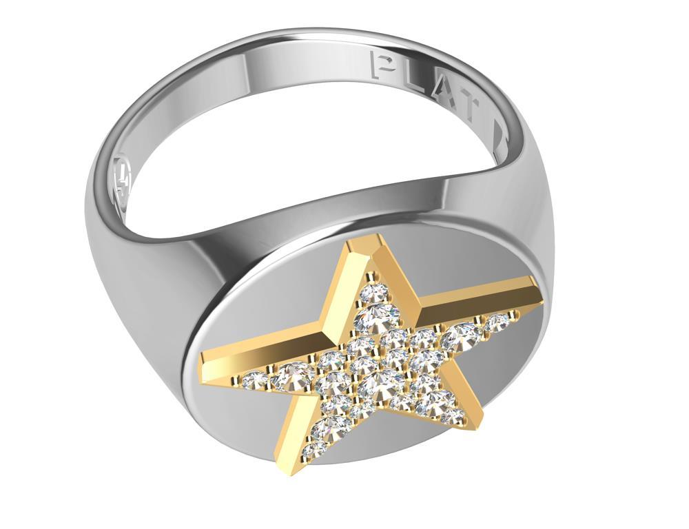 For Sale:   Platinum and 18 Karat Yellow Gold GIA Diamond Star Signet Ring 11