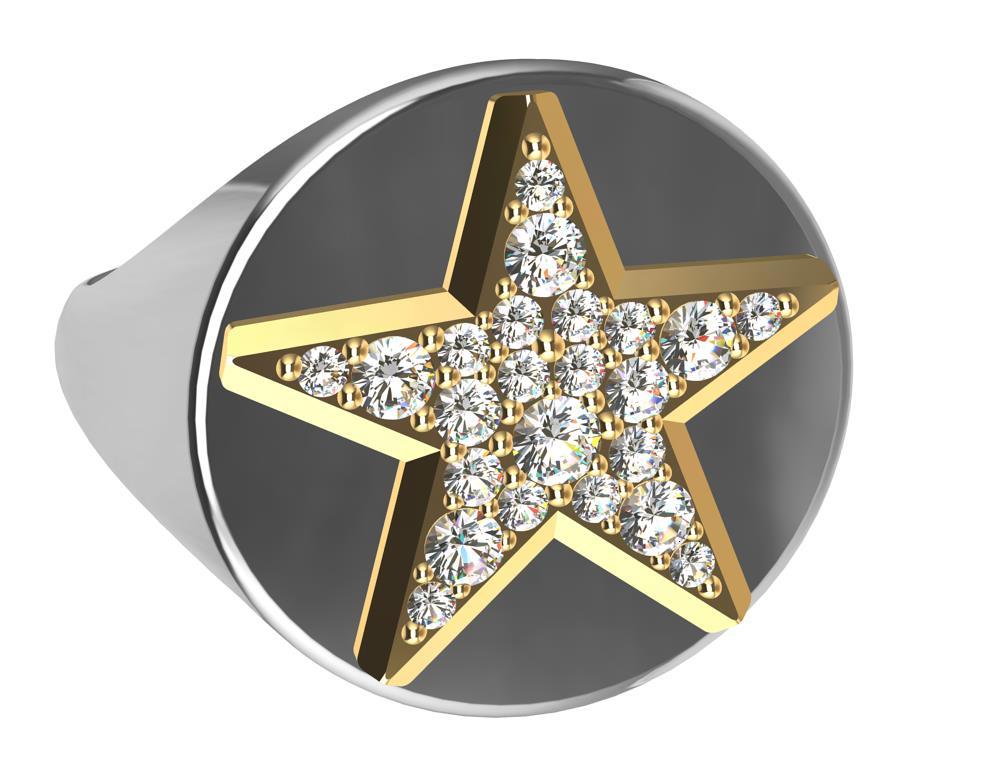For Sale:   Platinum and 18 Karat Yellow Gold GIA Diamond Star Signet Ring 3