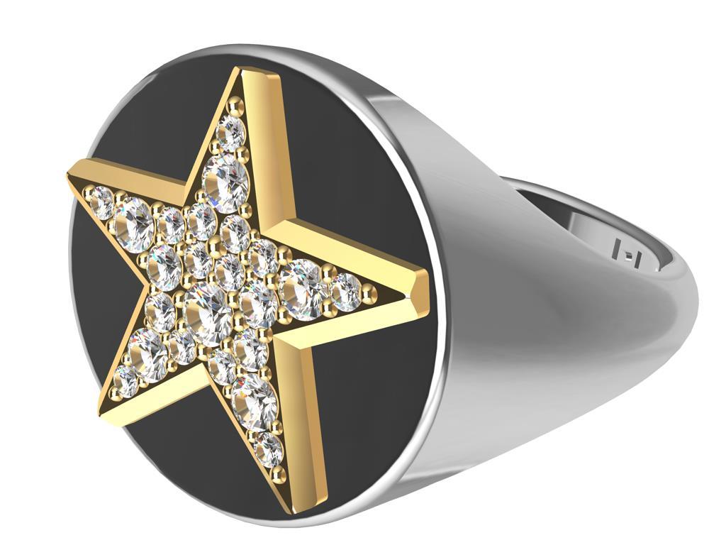 For Sale:   Platinum and 18 Karat Yellow Gold GIA Diamond Star Signet Ring 4