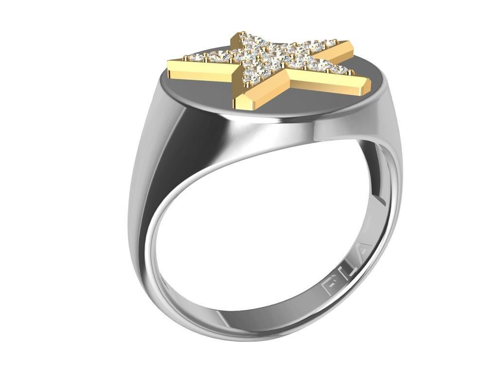 For Sale:   Platinum and 18 Karat Yellow Gold GIA Diamond Star Signet Ring 6