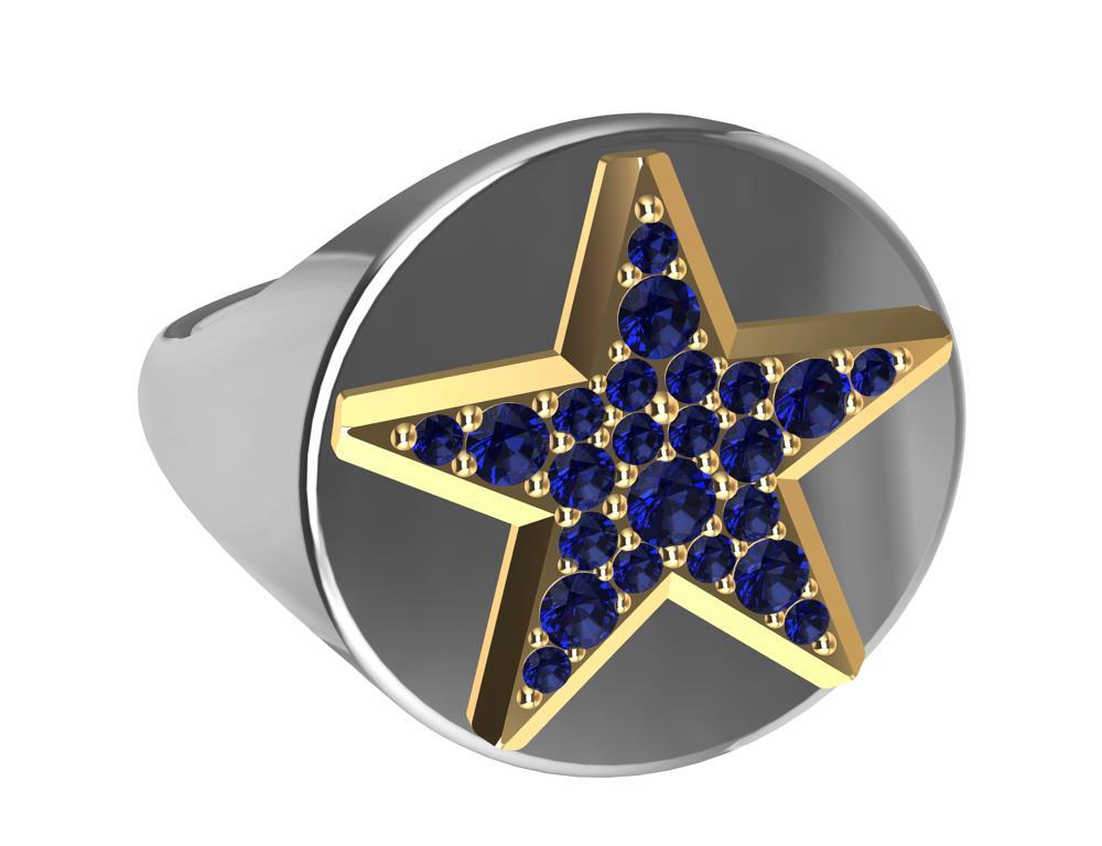 For Sale:  Womens Platinum and 18 Karat Yellow Gold Sapphires Star Signet Ring 4