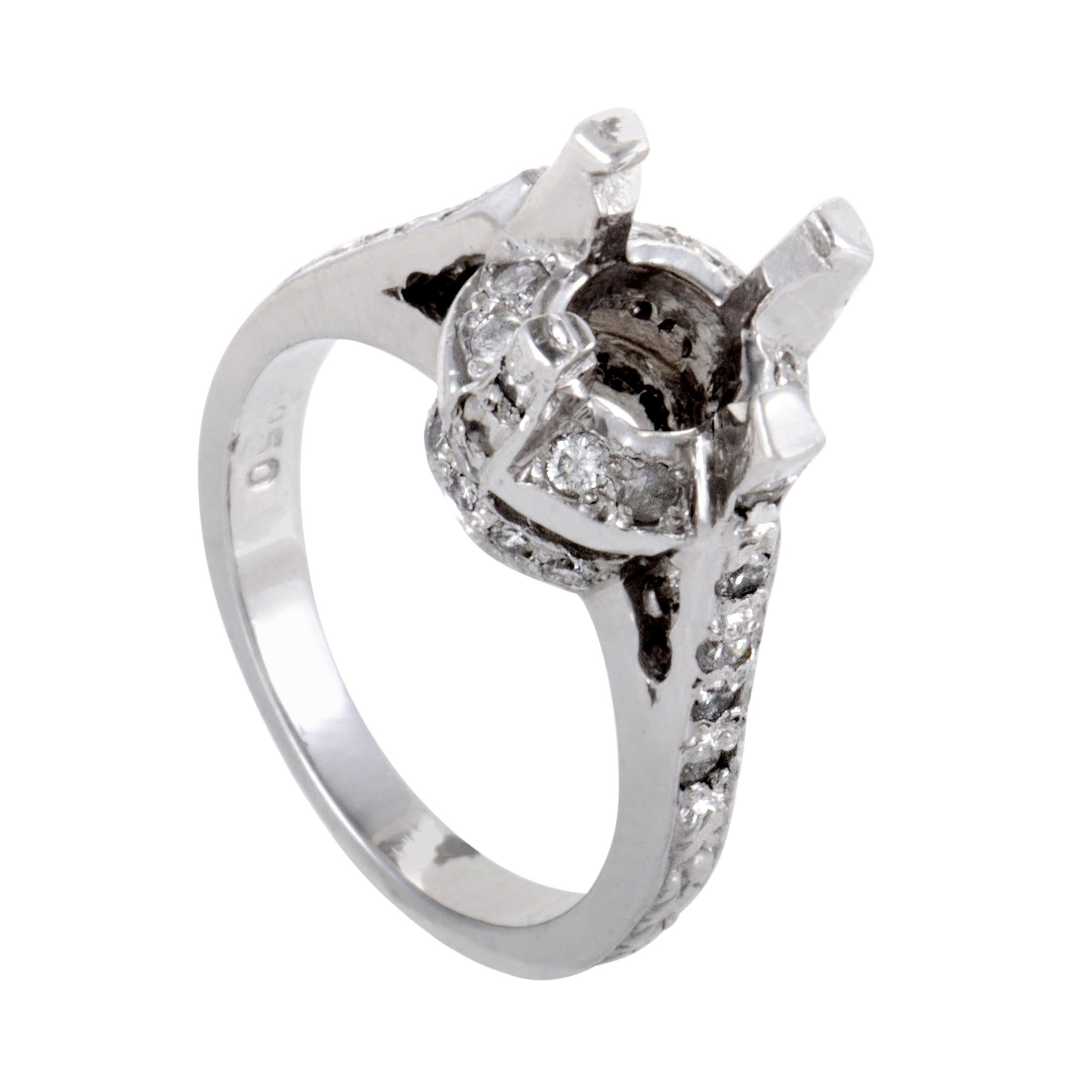 Womens Platinum Diamond Pave Engagement Ring Mounting