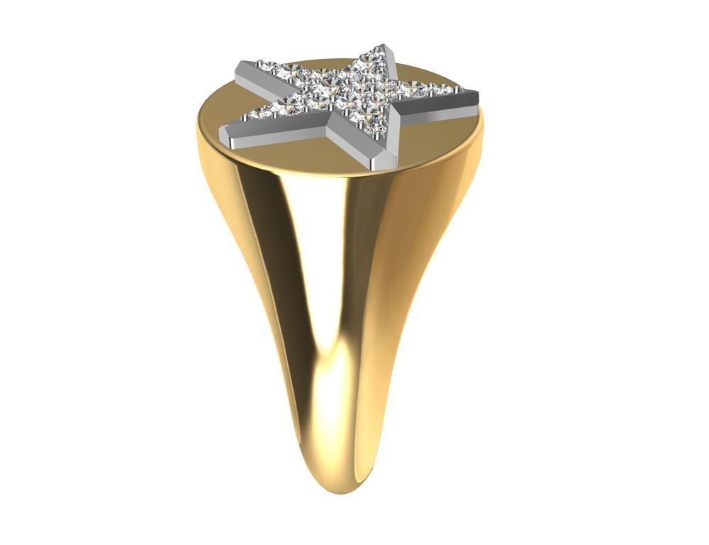 En vente :  Bague sigillaire en platine avec étoile en diamant GIA et or jaune 18 carats pour femmes 11