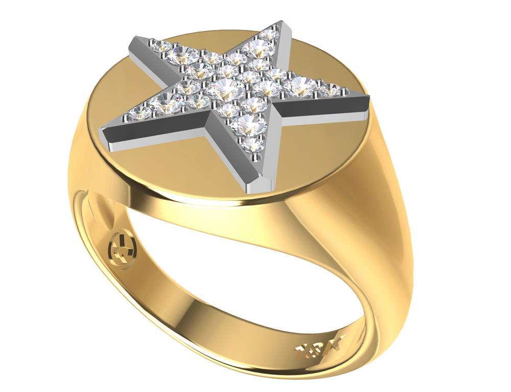 En vente :  Bague sigillaire en platine avec étoile en diamant GIA et or jaune 18 carats pour femmes 2