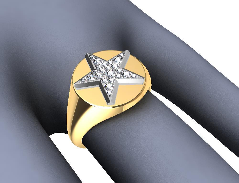 En vente :  Bague sigillaire en platine avec étoile en diamant GIA et or jaune 18 carats pour femmes 3